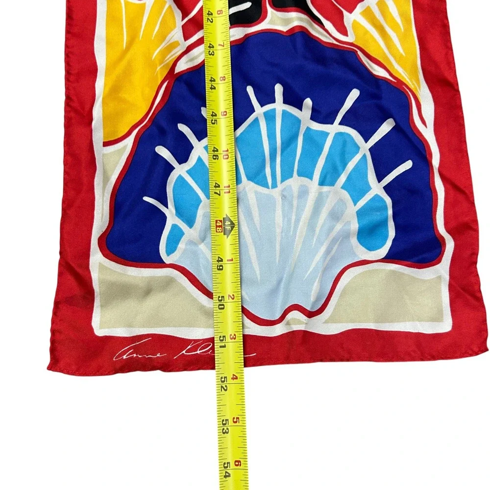 Anne Klein Silk Scarf Nautical Seashell‎ Print Red Blue Coastal Grandma 80s